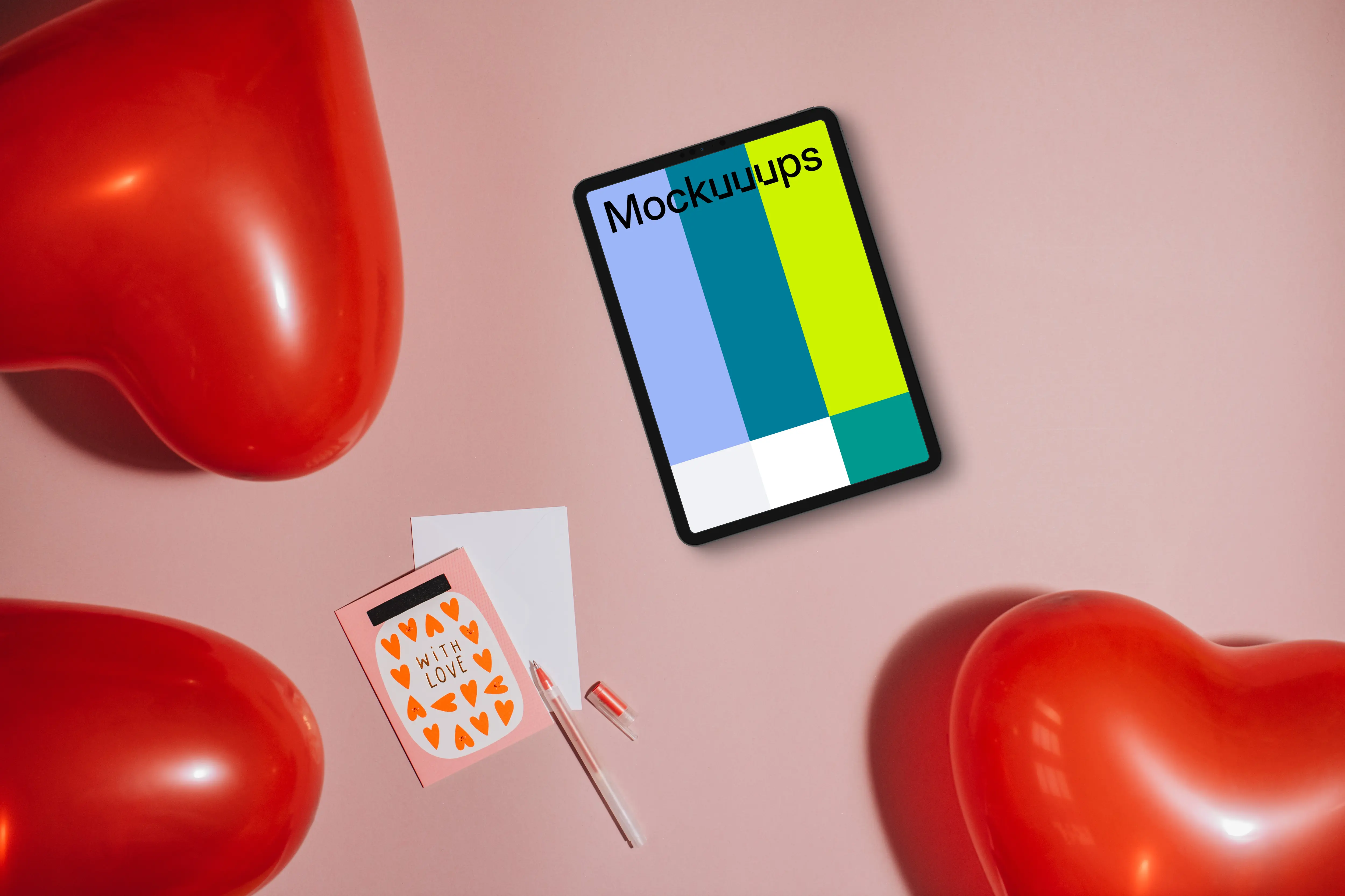 Tablet mockup with Valentine’s Day background