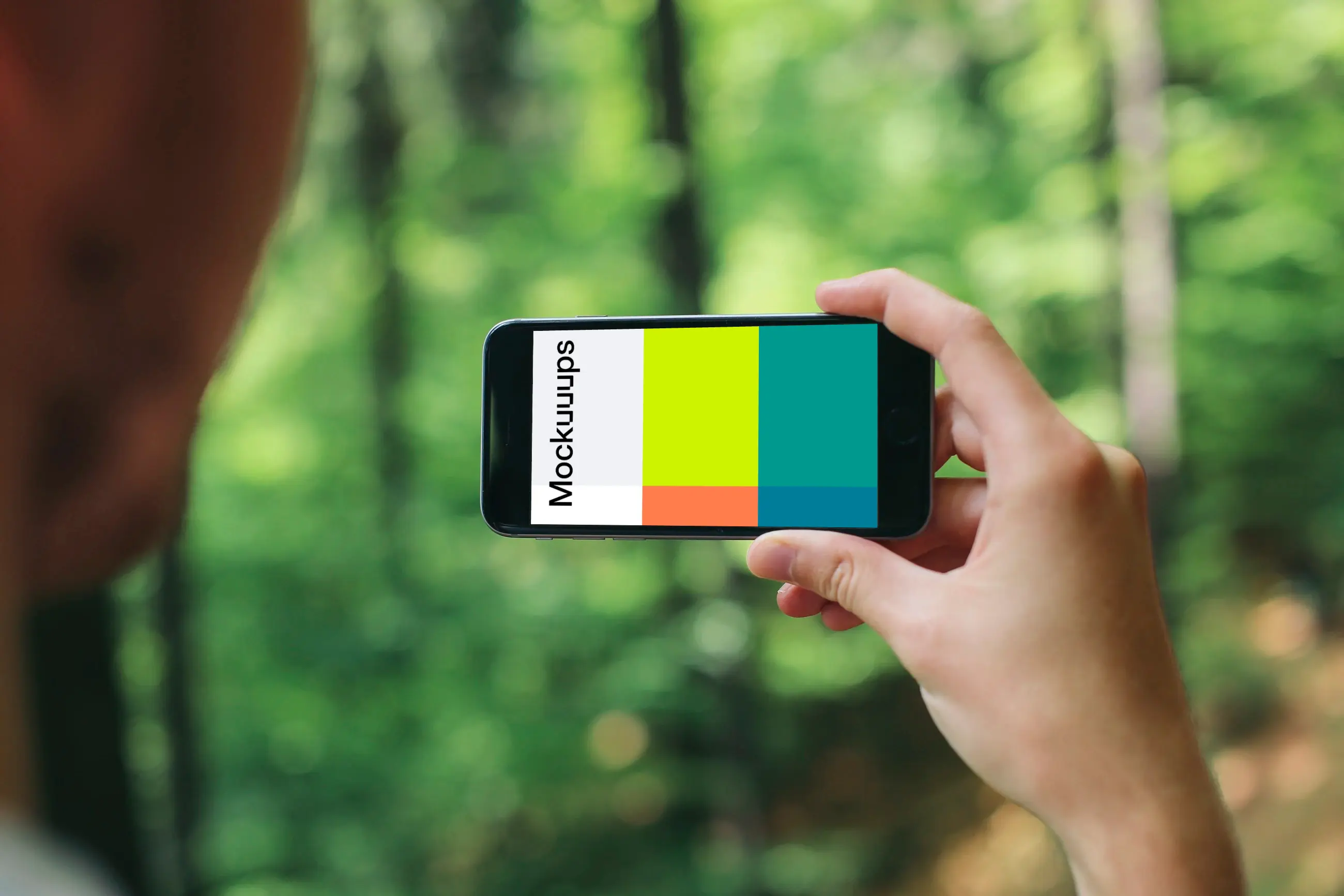 Taking a picture of forest with iPhone 6 mockup