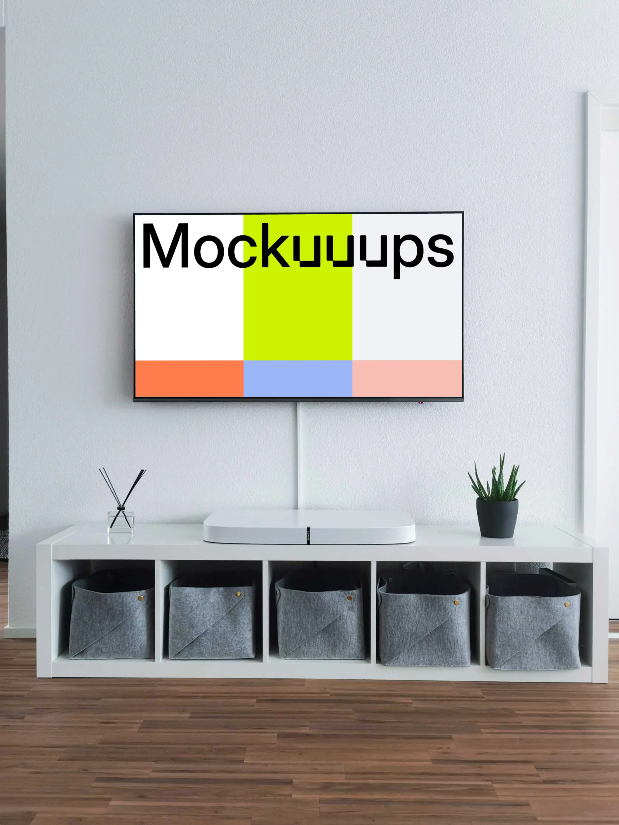 Television mockup hung on white wall