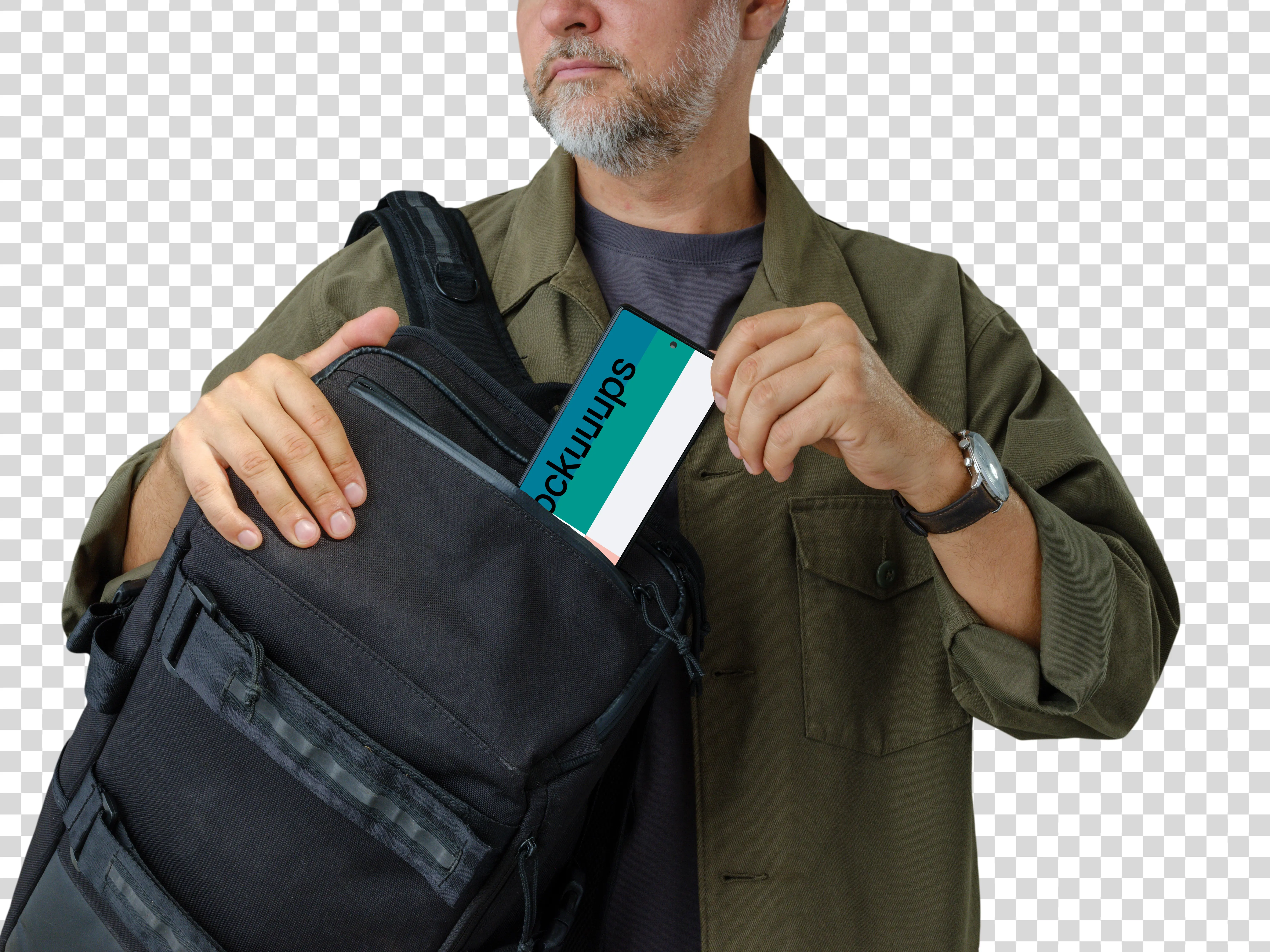 Traveller holding a phone mockup