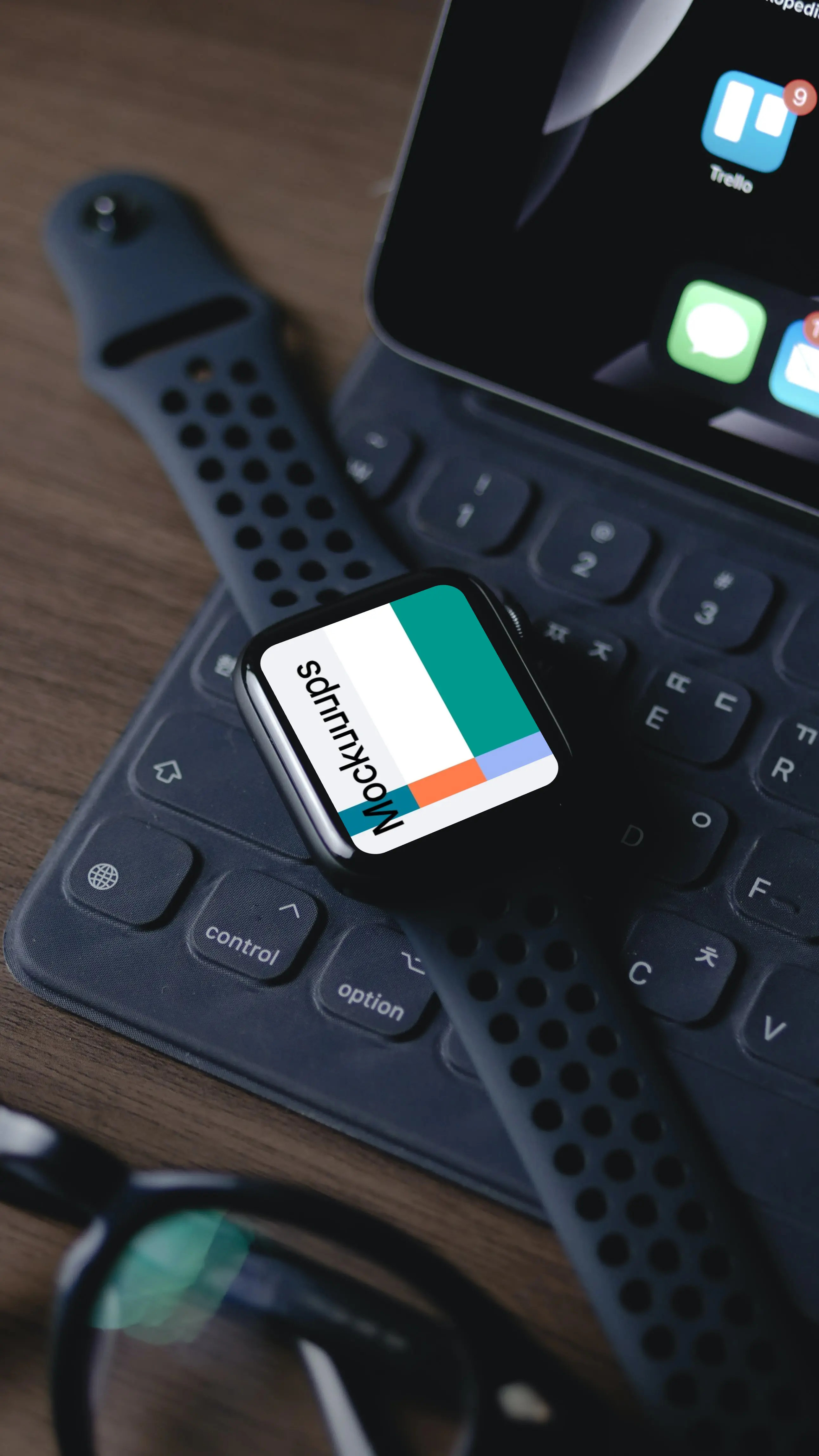 Apple Watch mockup beside iPad