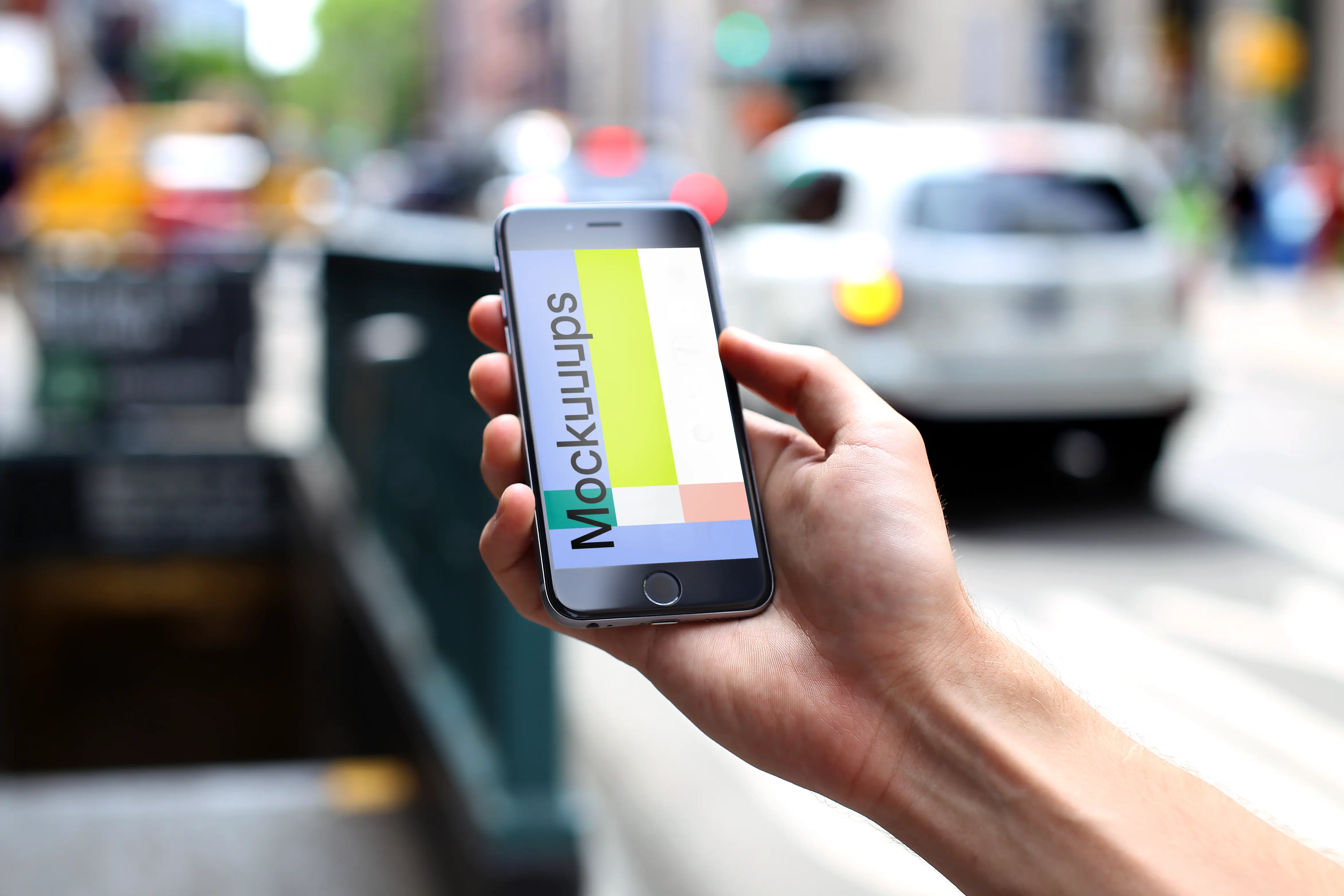 Waiting on the street with iPhone 6s mockup