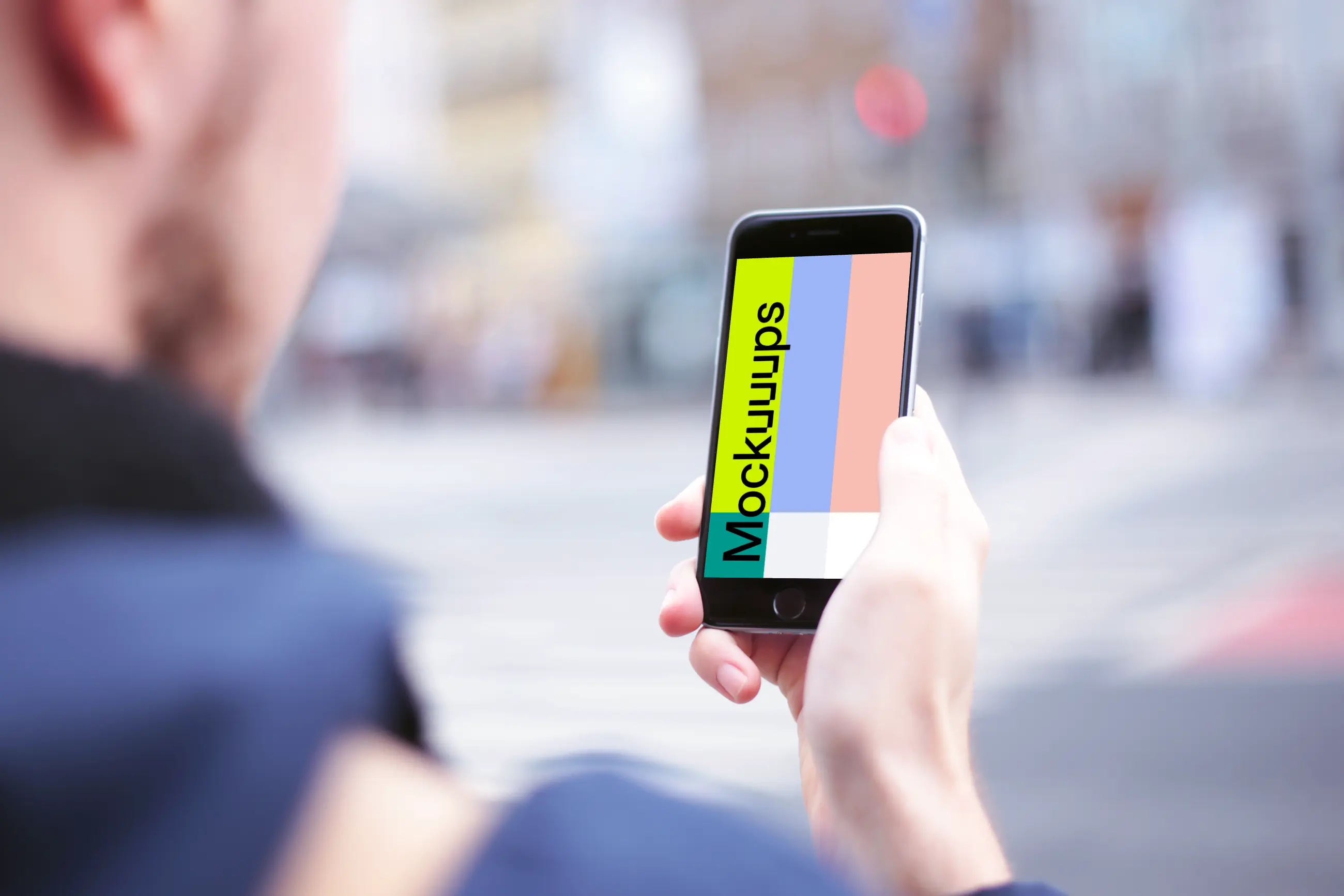 Waiting with iPhone 6 mockup on crosswalk