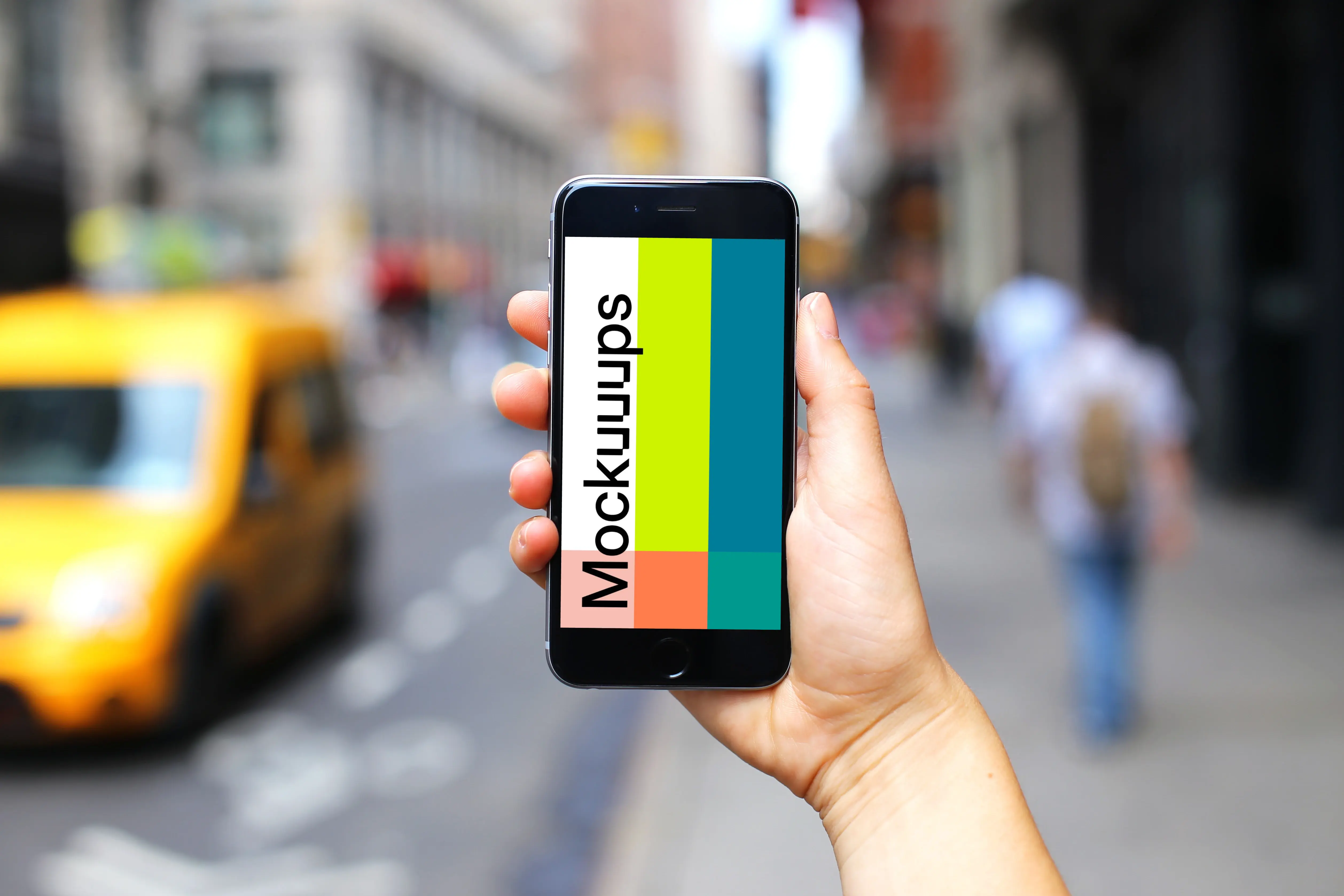 Walking down the street with iPhone 6s mockup
