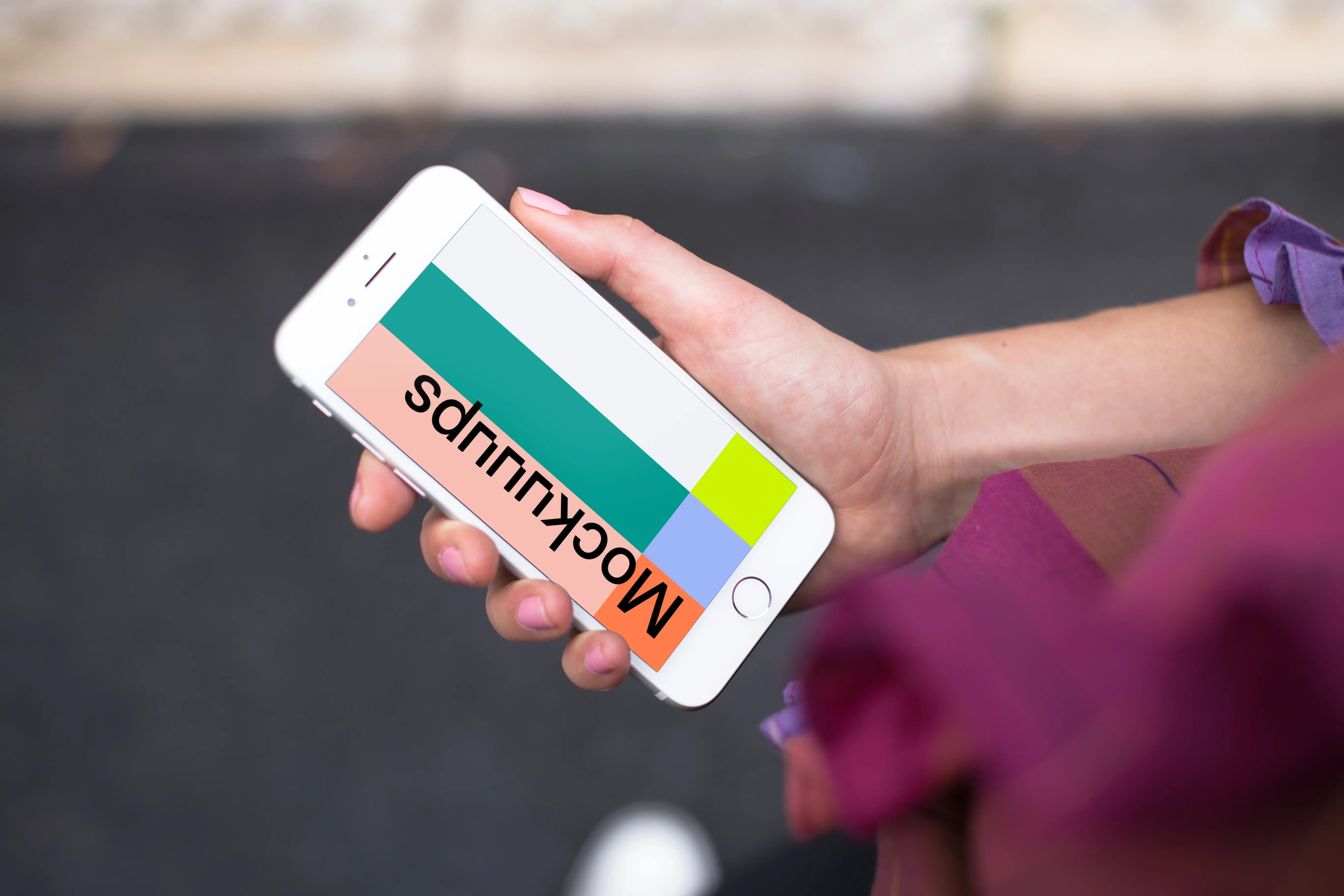 Walking down the street with iPhone 7 mockup