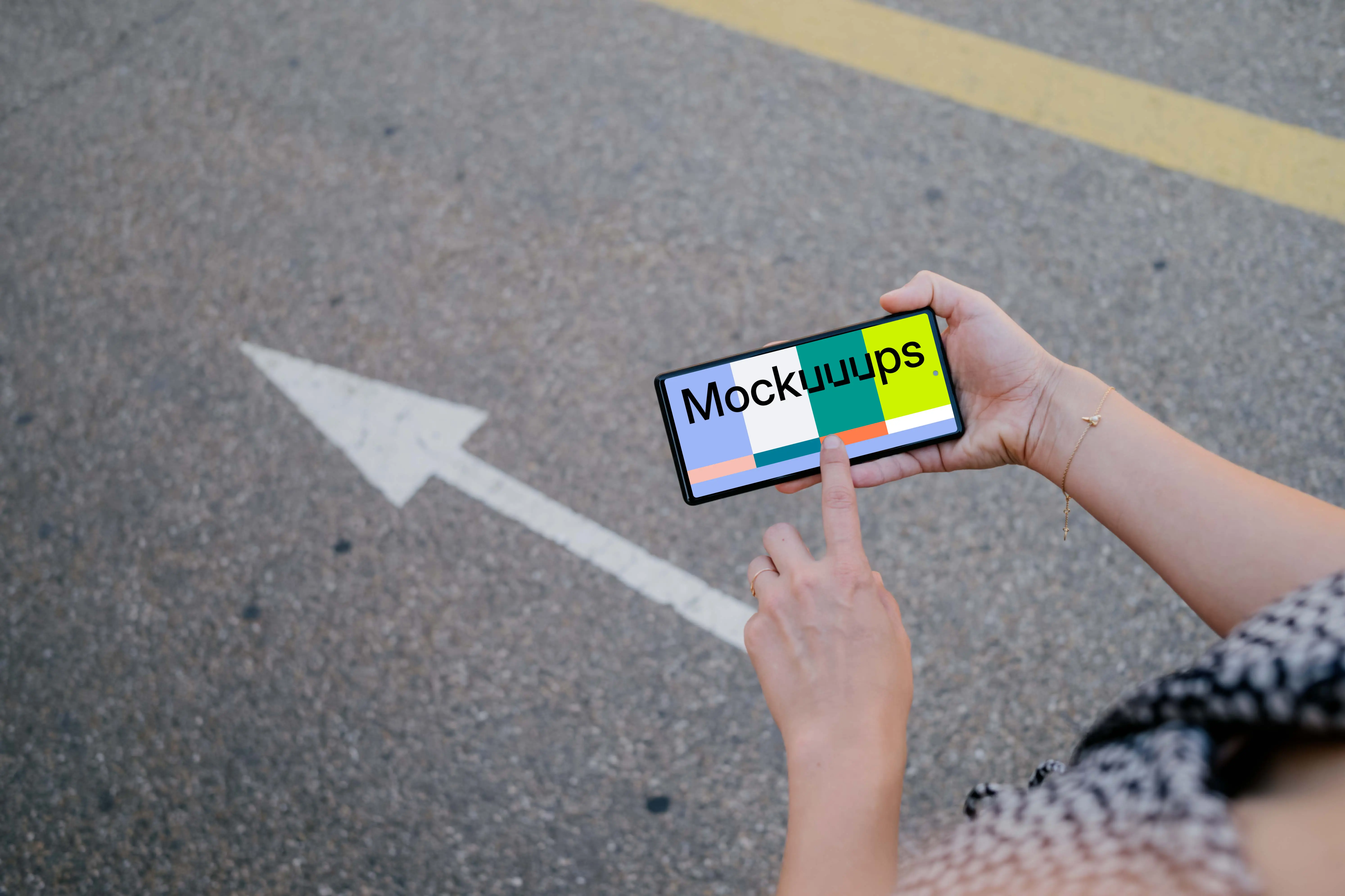 Woman hand pointing on a Google Pixel 6 mockup