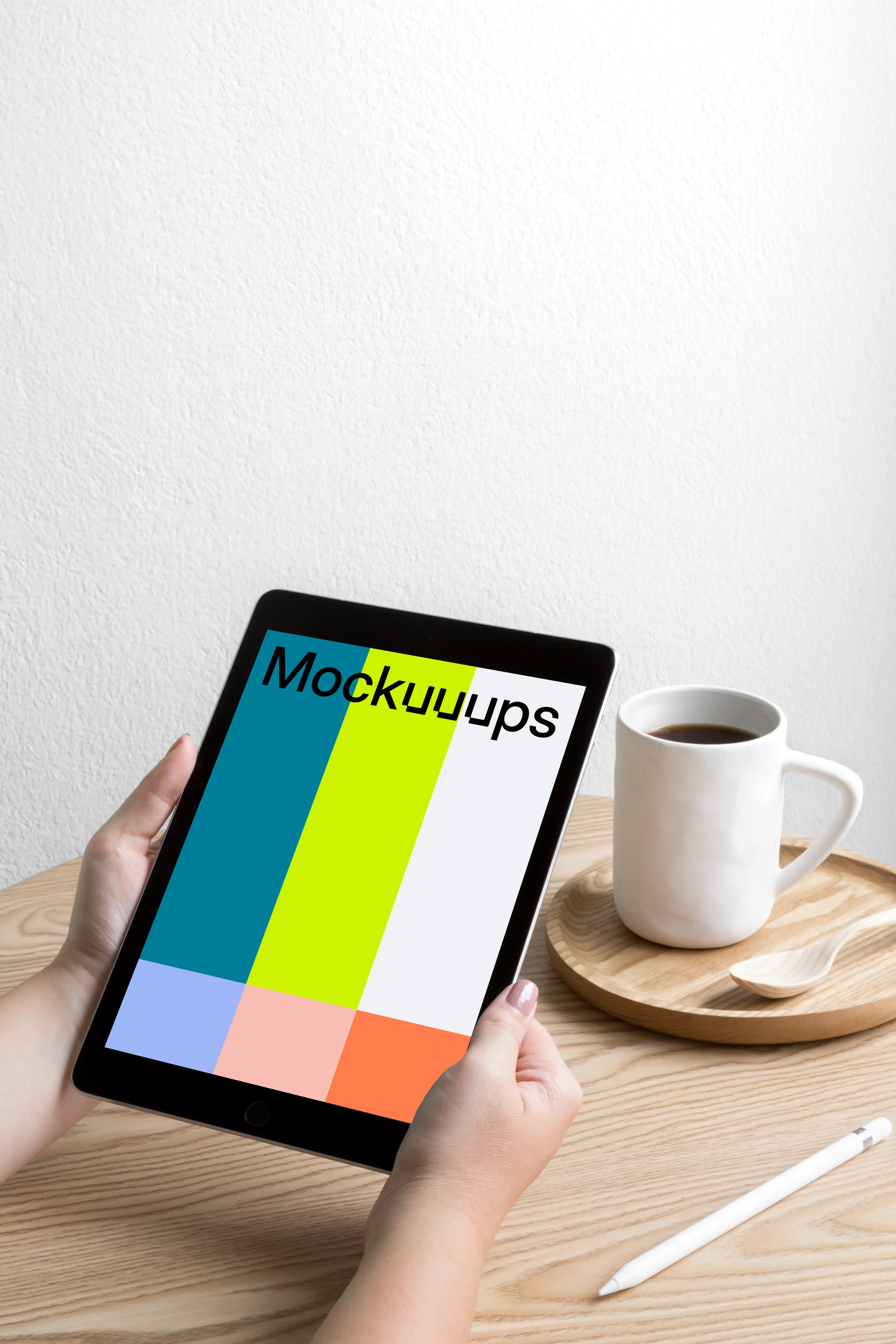 Woman holding iPad Pro mockup