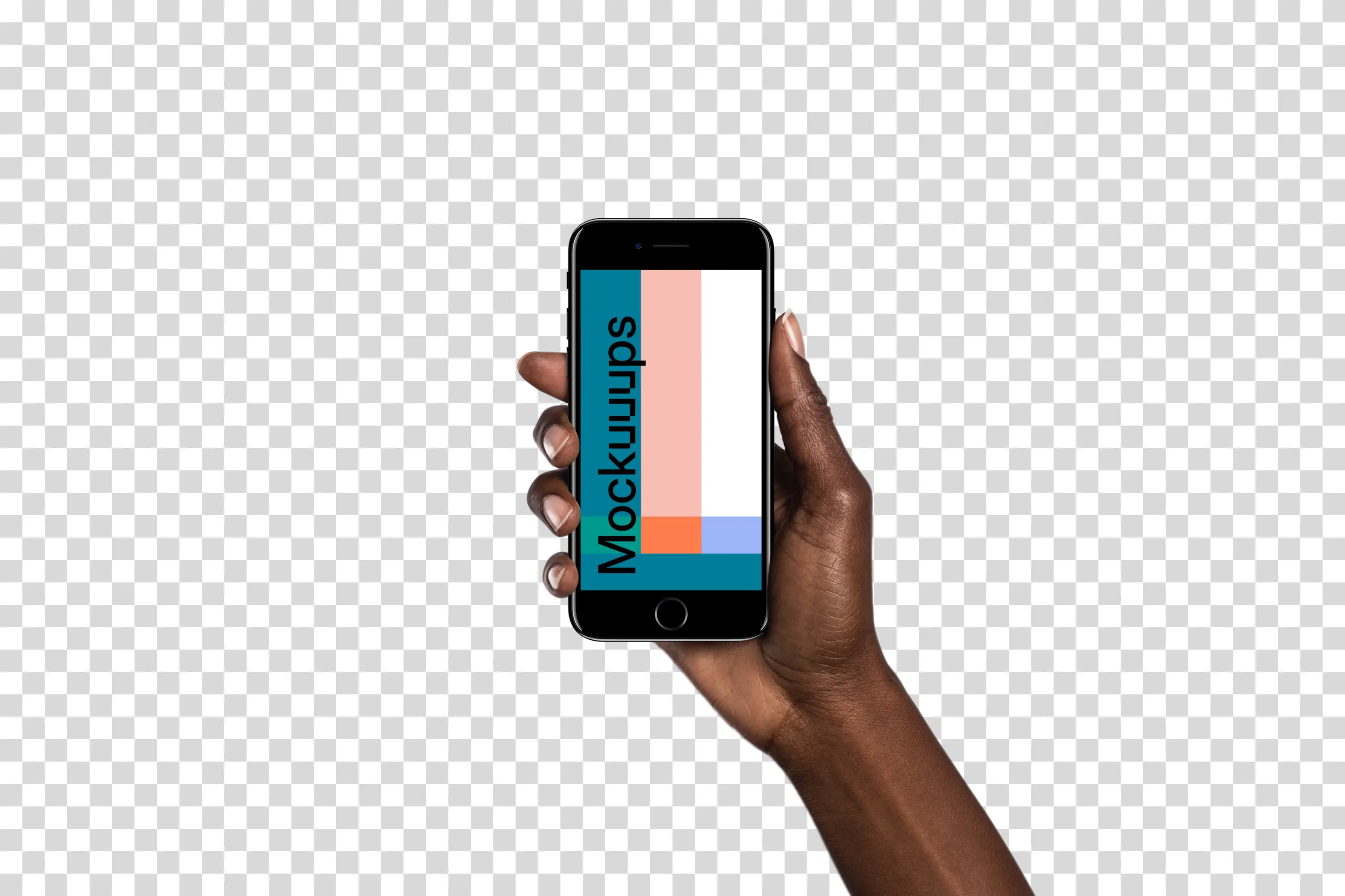 Woman holding iPhone 7 Jet Black mockup (Black skin)