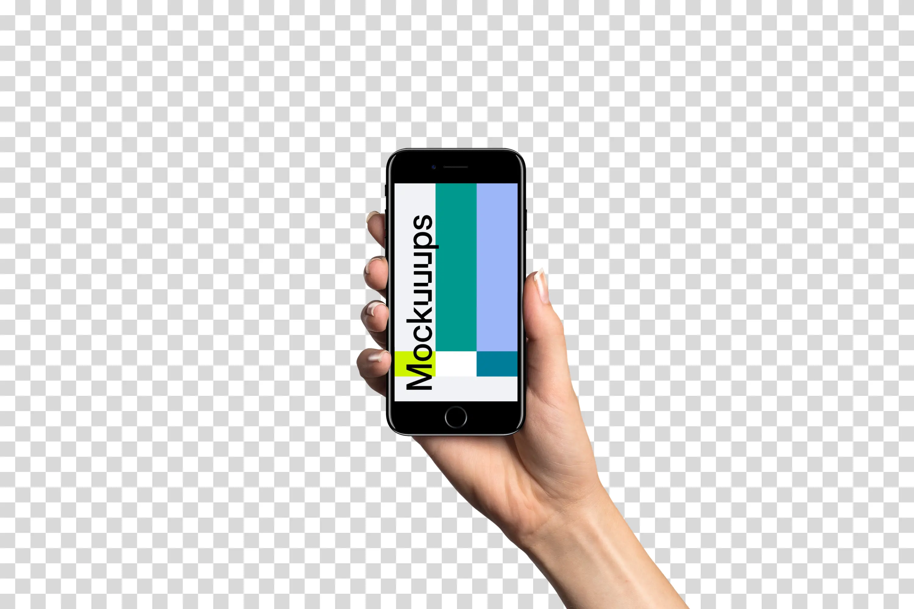 Woman holding iPhone 7 Jet Black mockup (White skin)