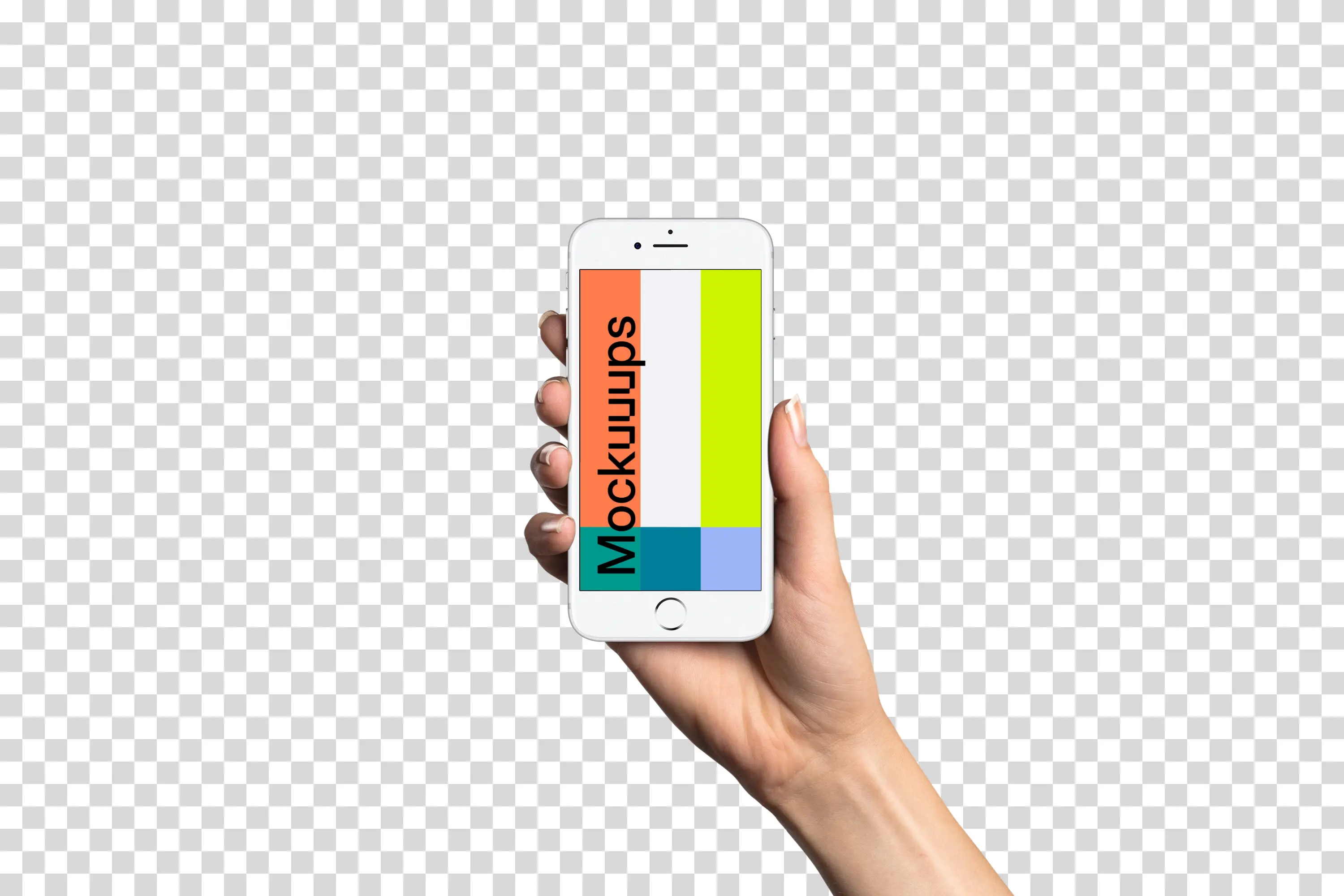 Woman holding iPhone 7 Silver mockup (White skin)