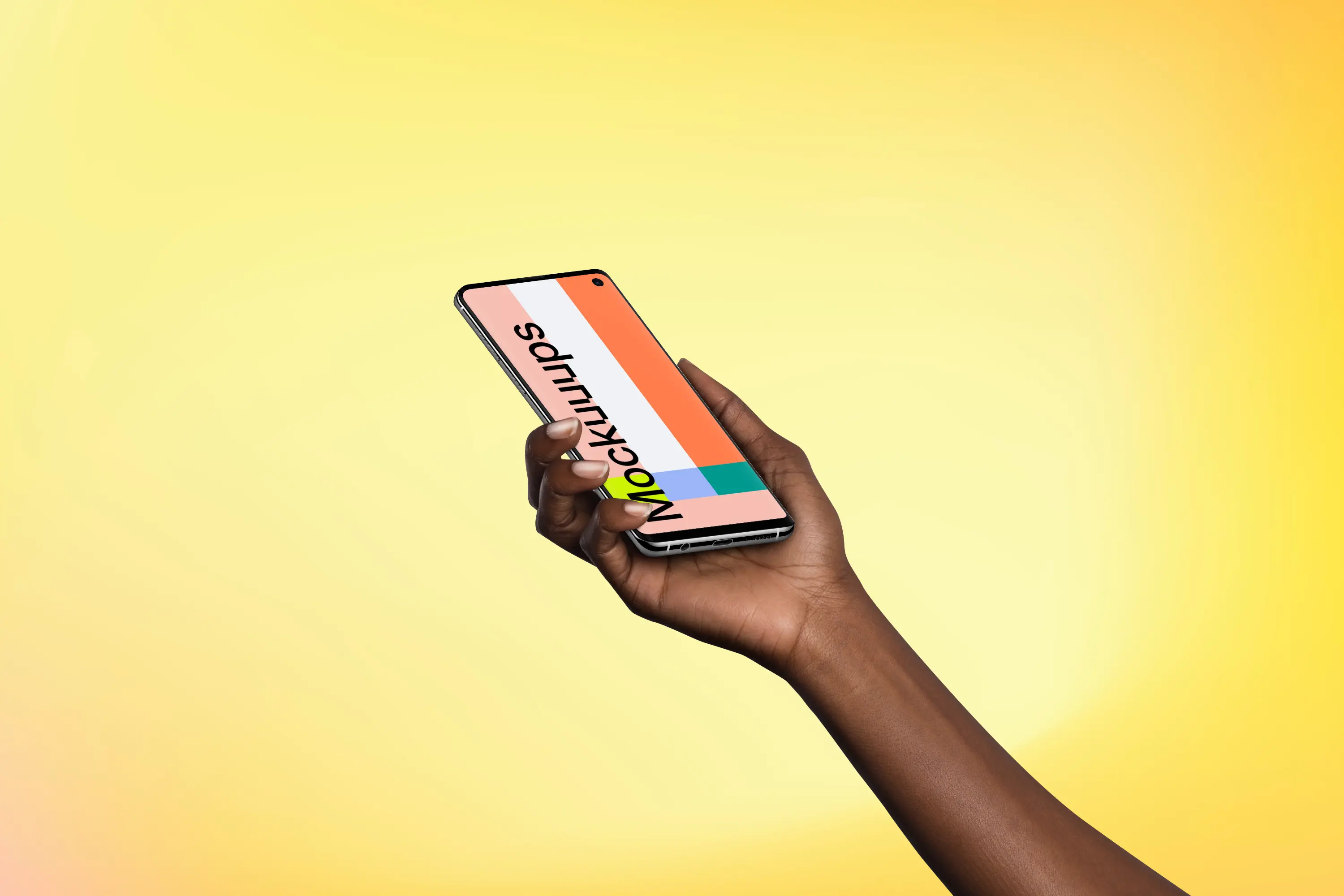 Woman holding Samsung Galaxy S10 mockup (Perspective - Gradient 1)