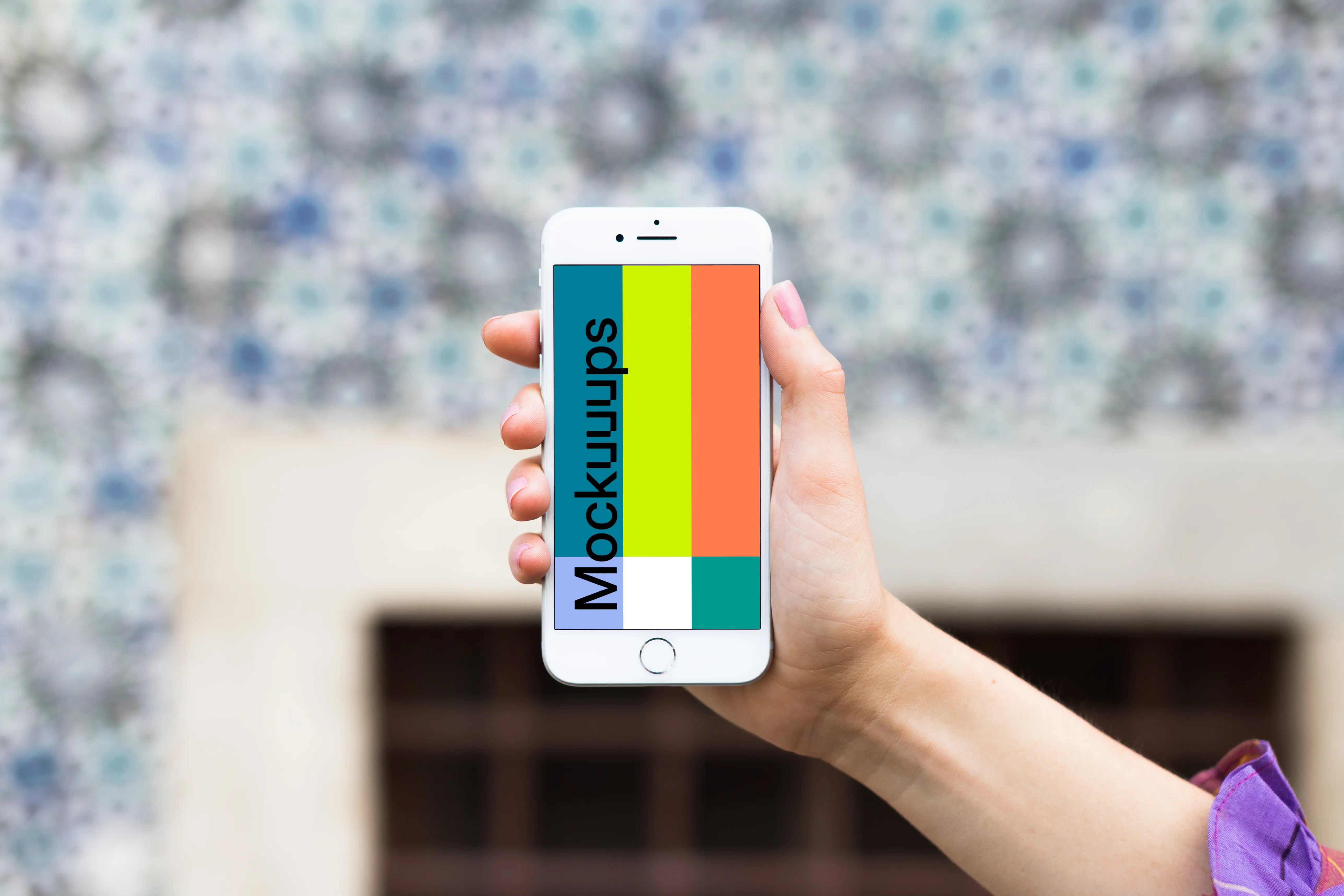 Woman holding Silver iPhone 7 mockup