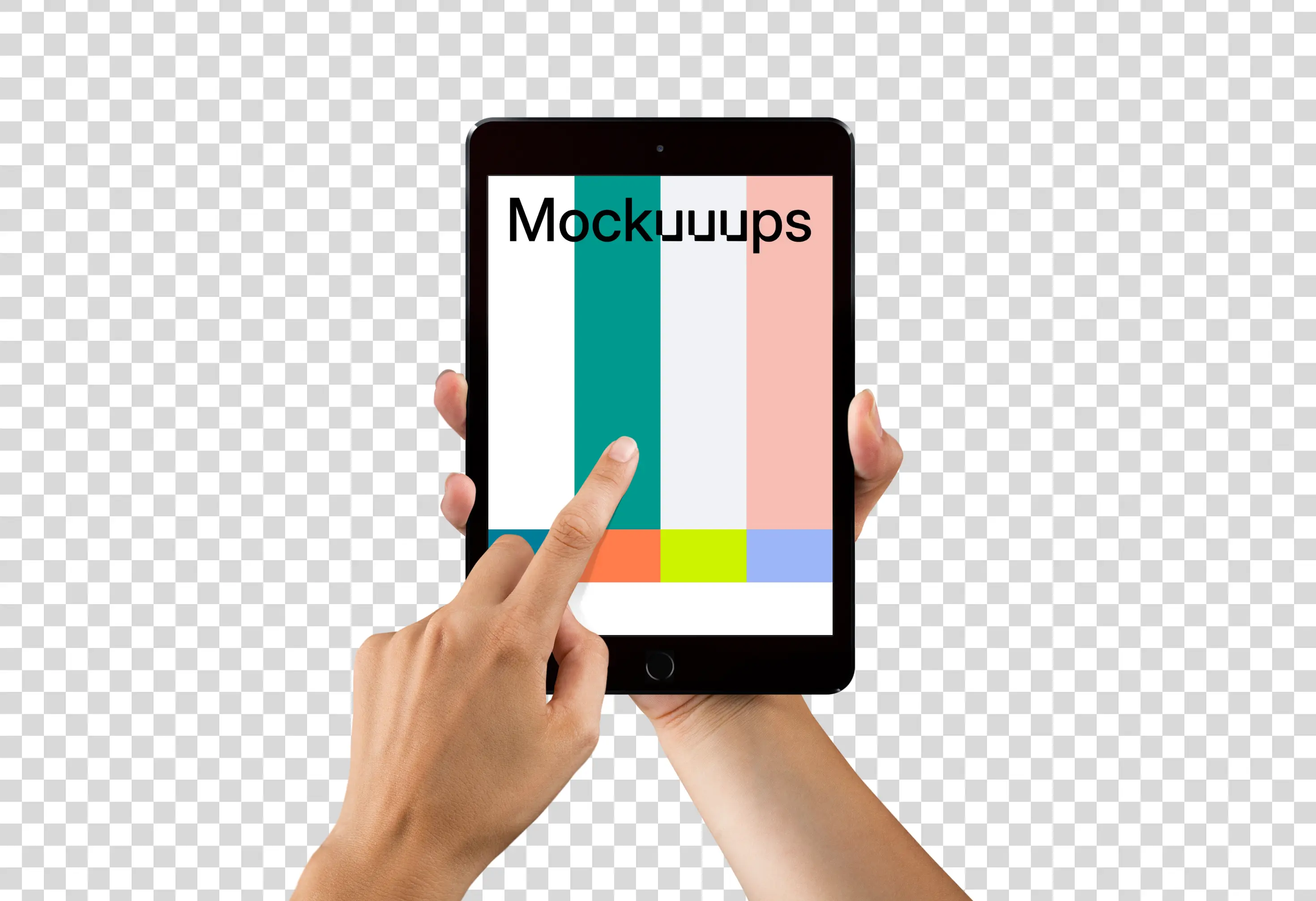 Woman pointing on iPad mini Space Gray mockup