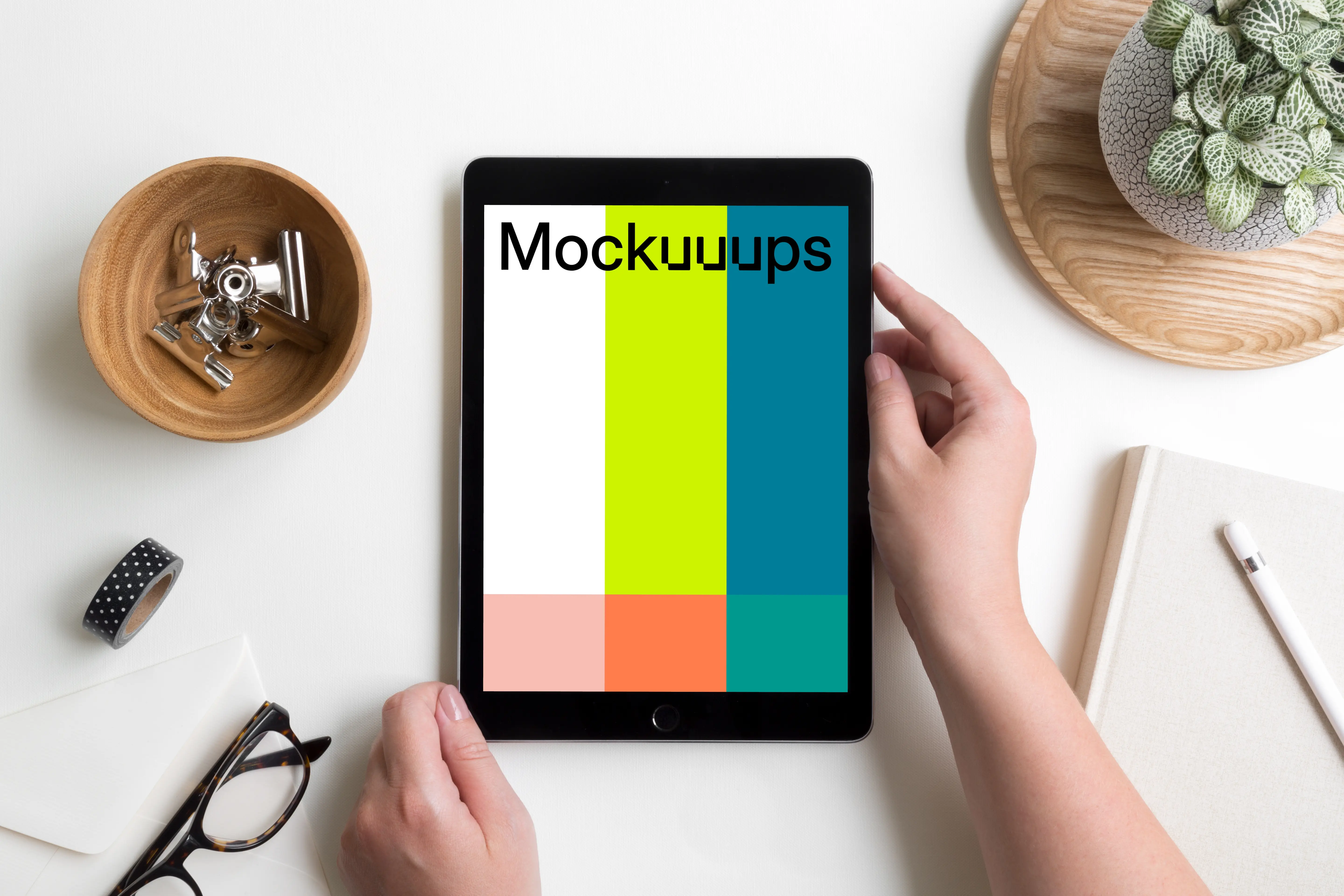 Woman reading on iPad Pro mockup