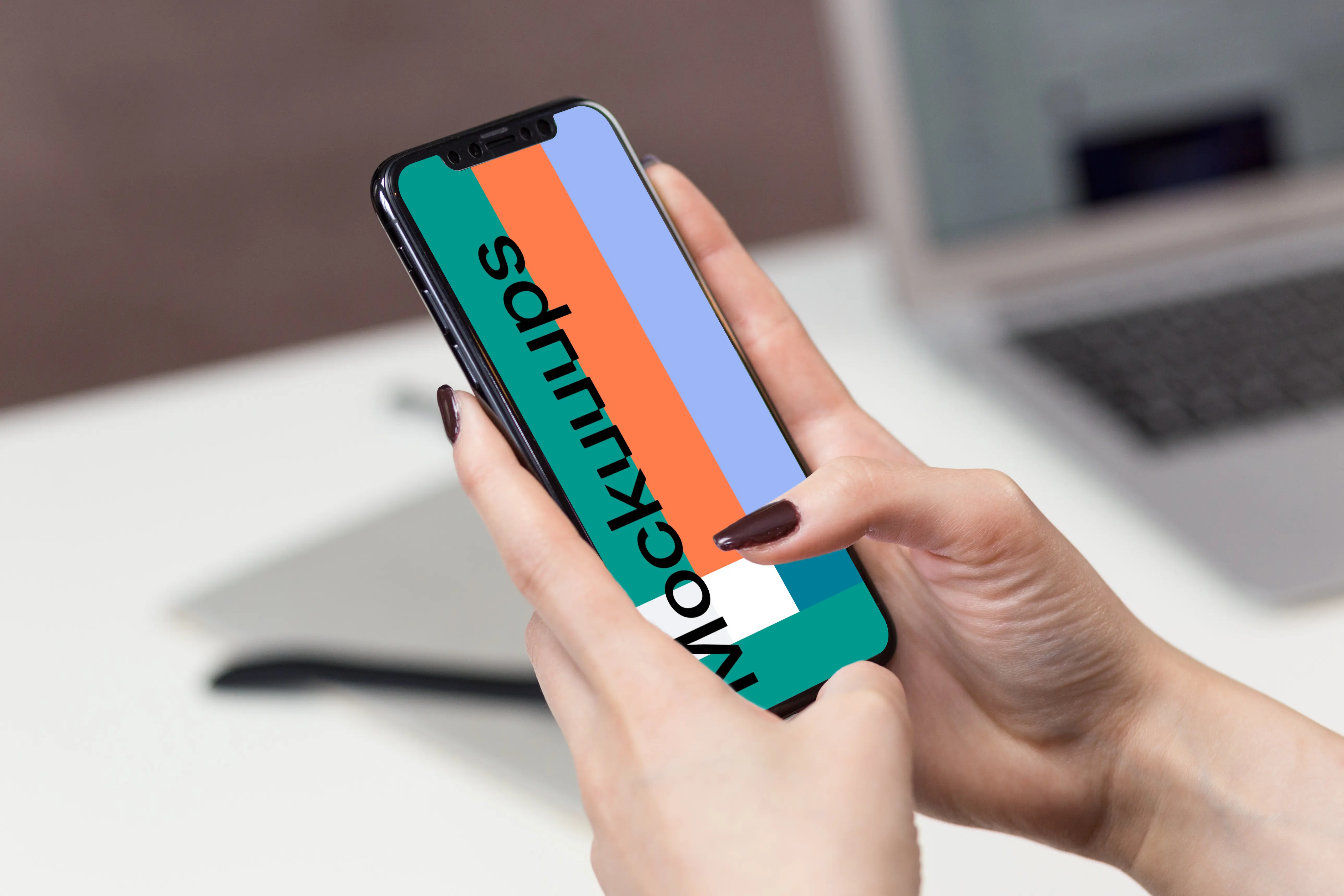 Woman typing on iPhone X mockup