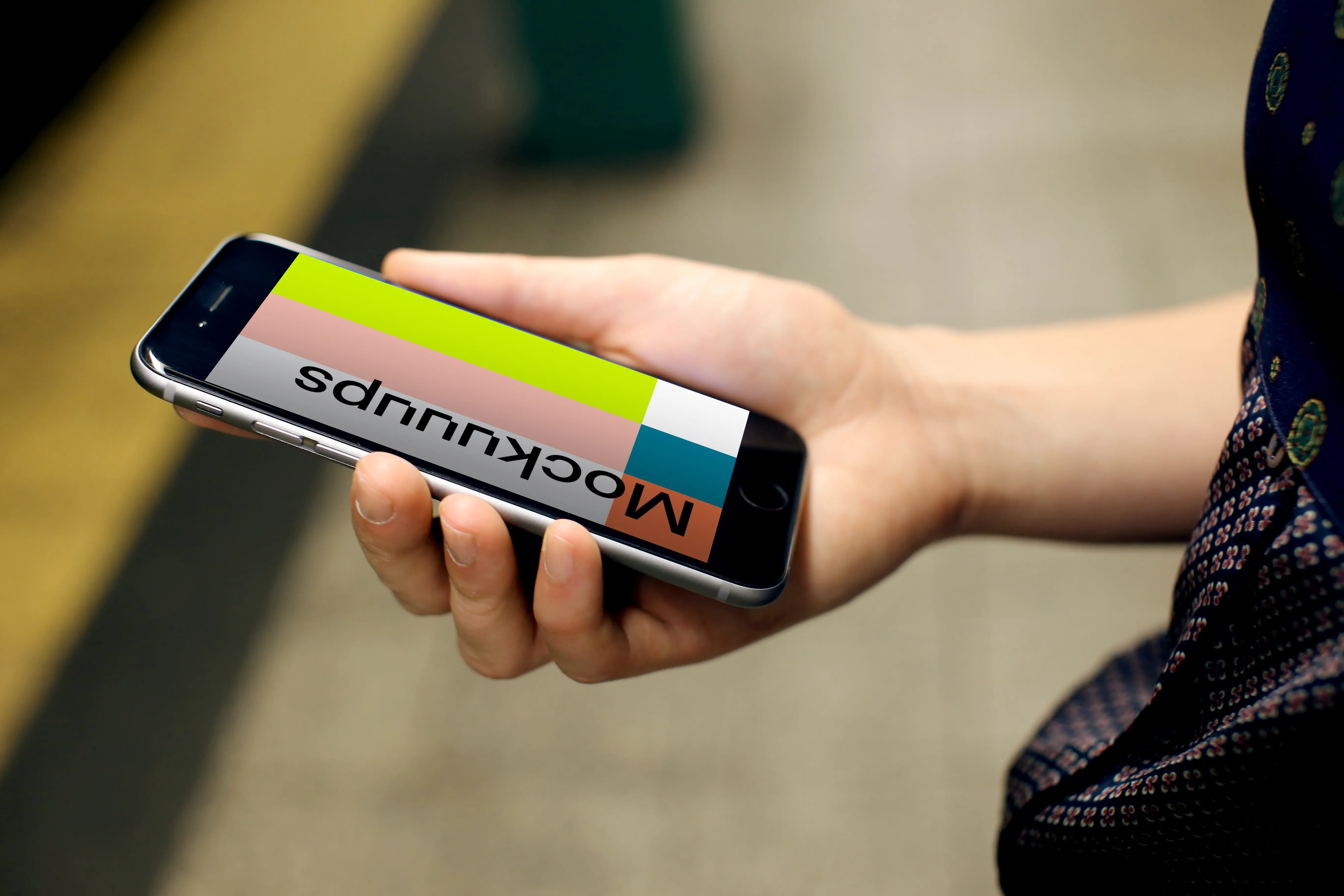 Woman with iPhone 6s mockup in Underground Station
