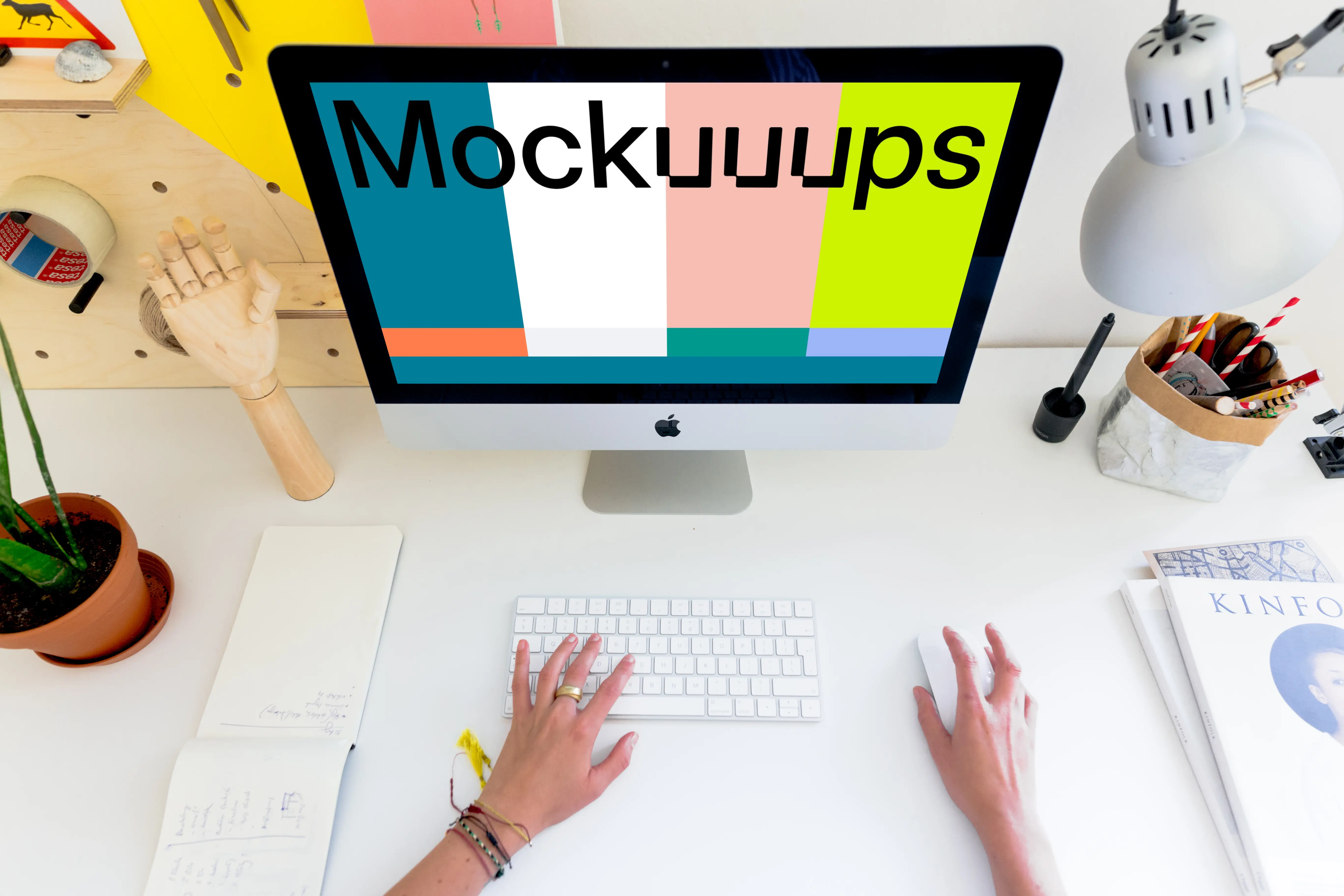 Woman working on iMac mockup