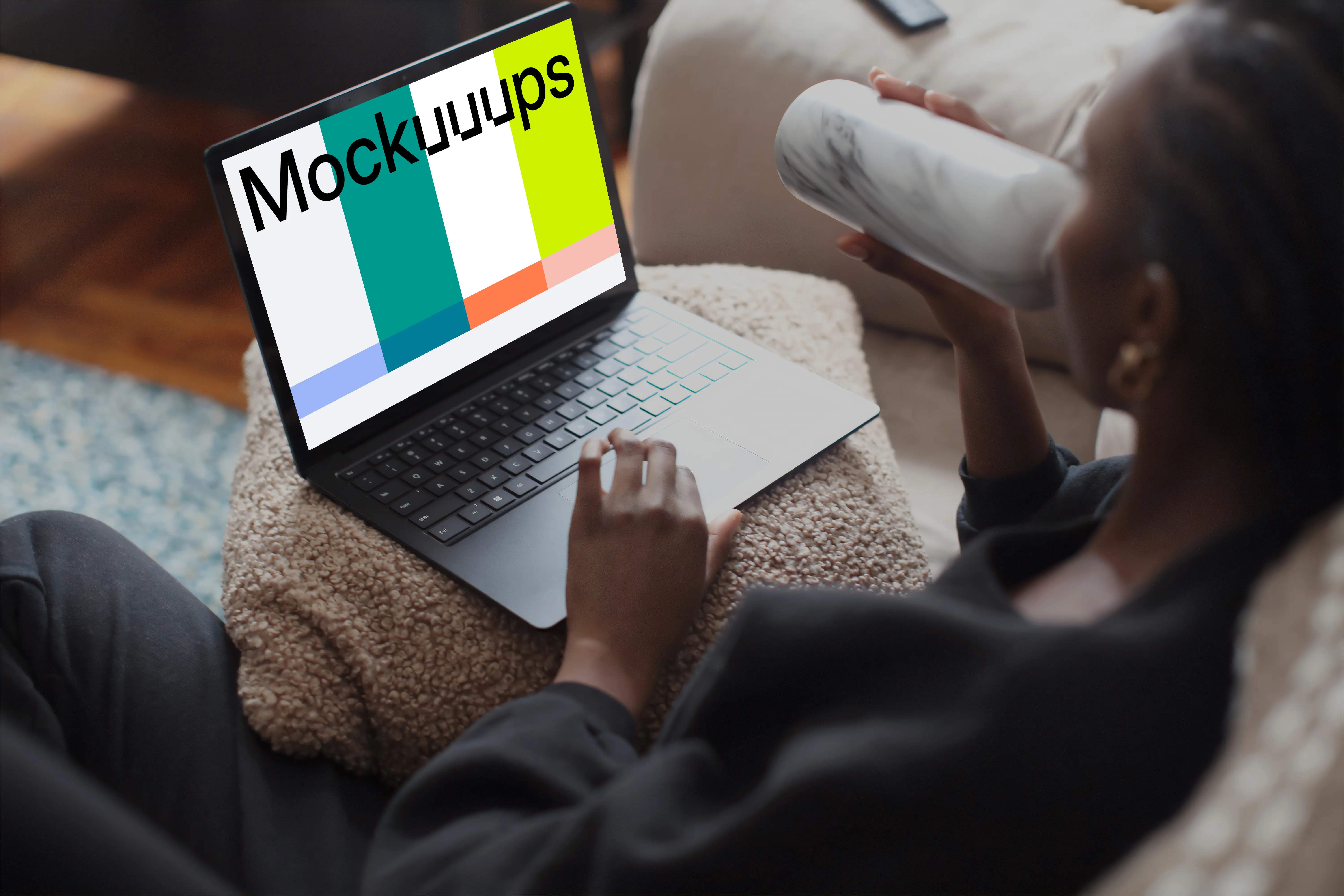 Woman working on the Microsoft Surface Laptop mockup