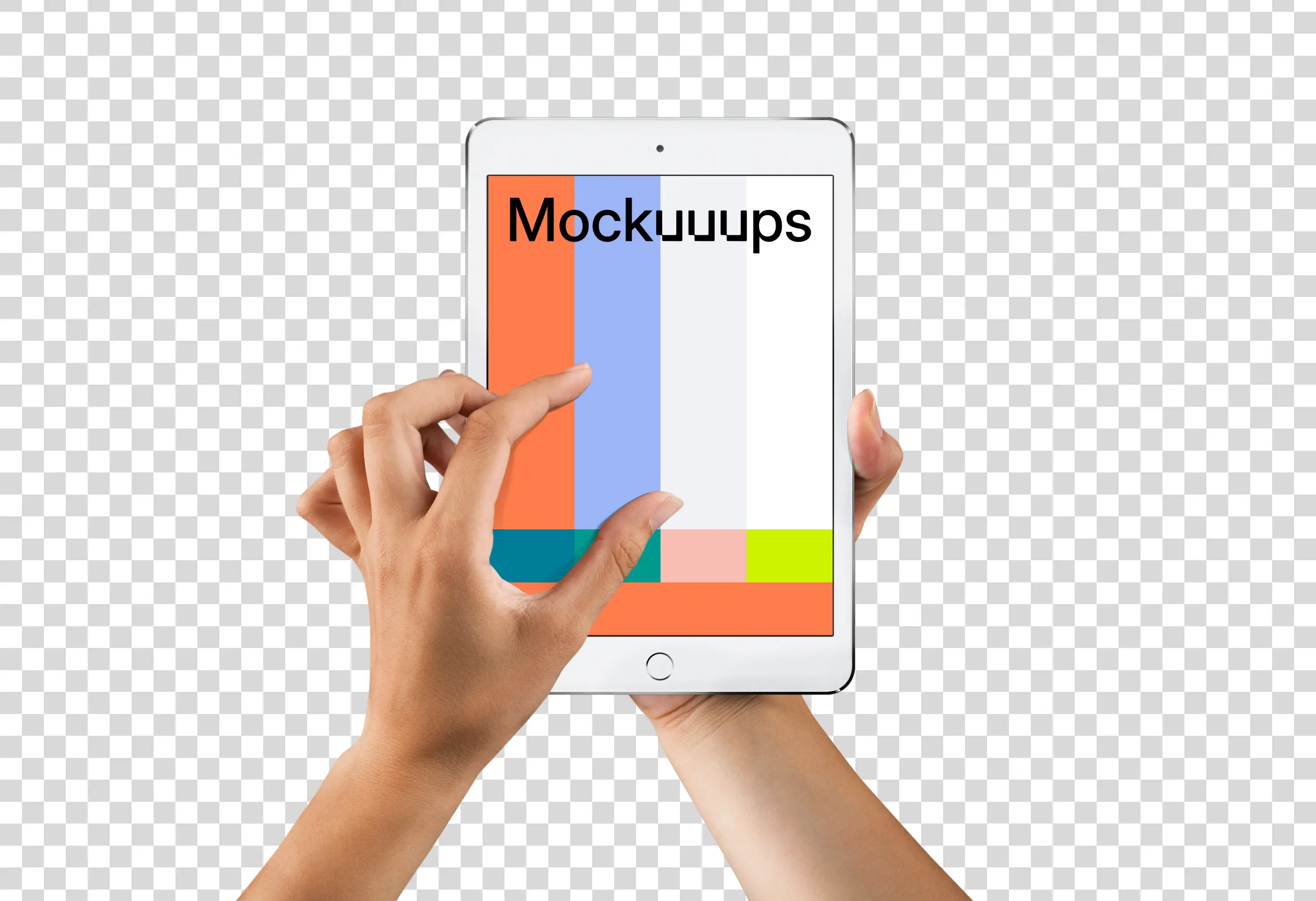 Woman zooming screen on iPad Mini Silver mockup