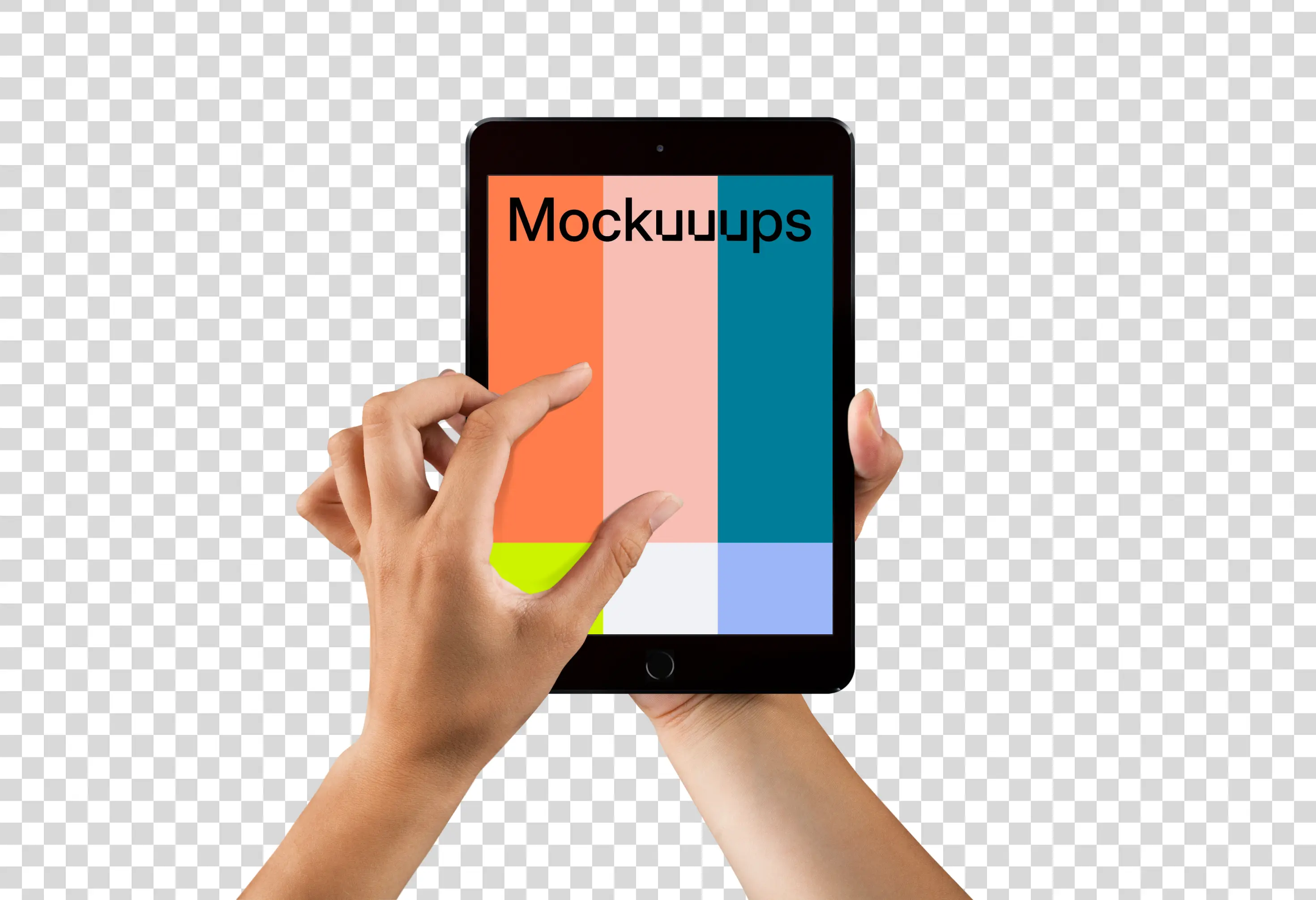 Woman zooming screen on iPad mini Space Gray mockup