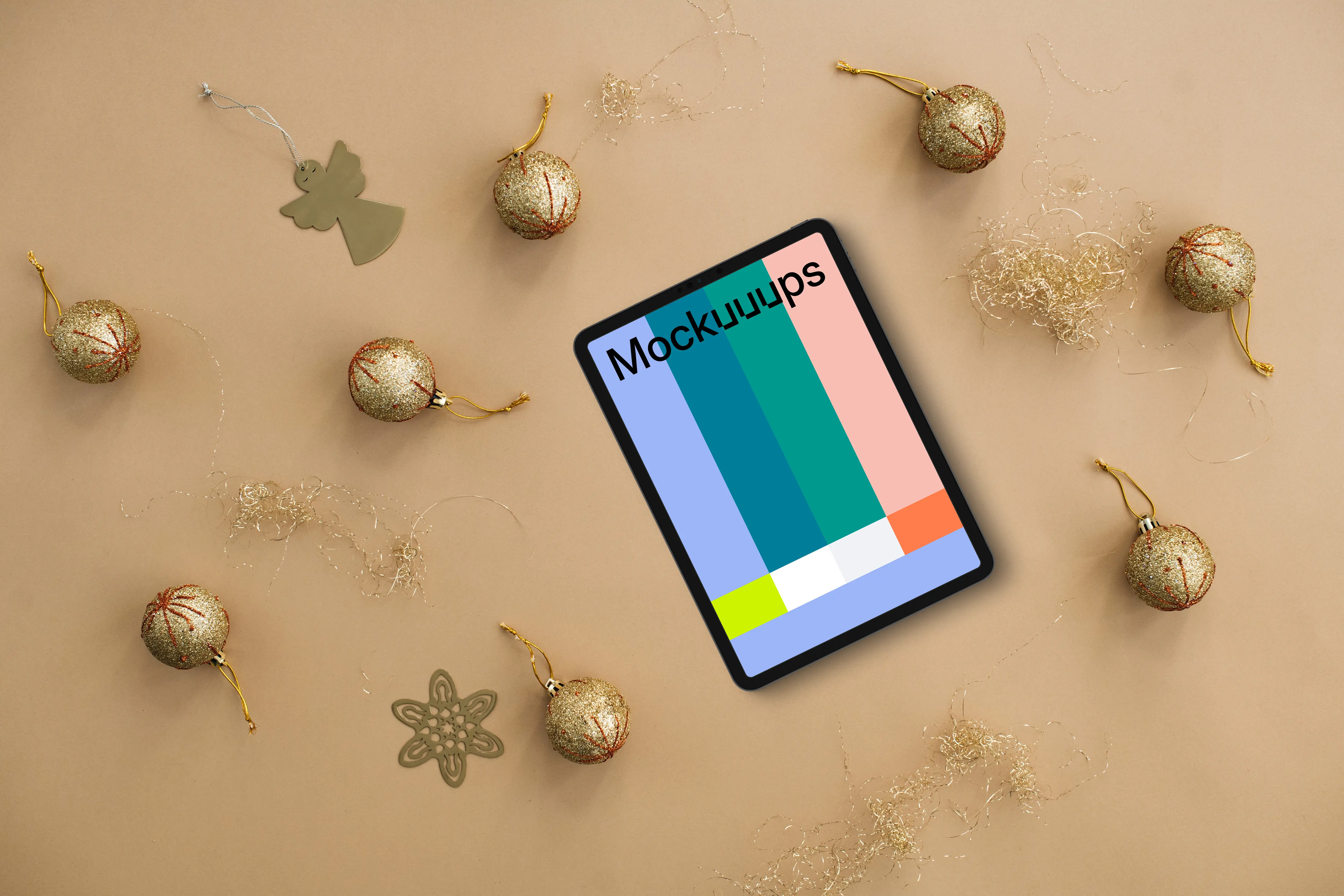 Xmas tablet mockup on beige background