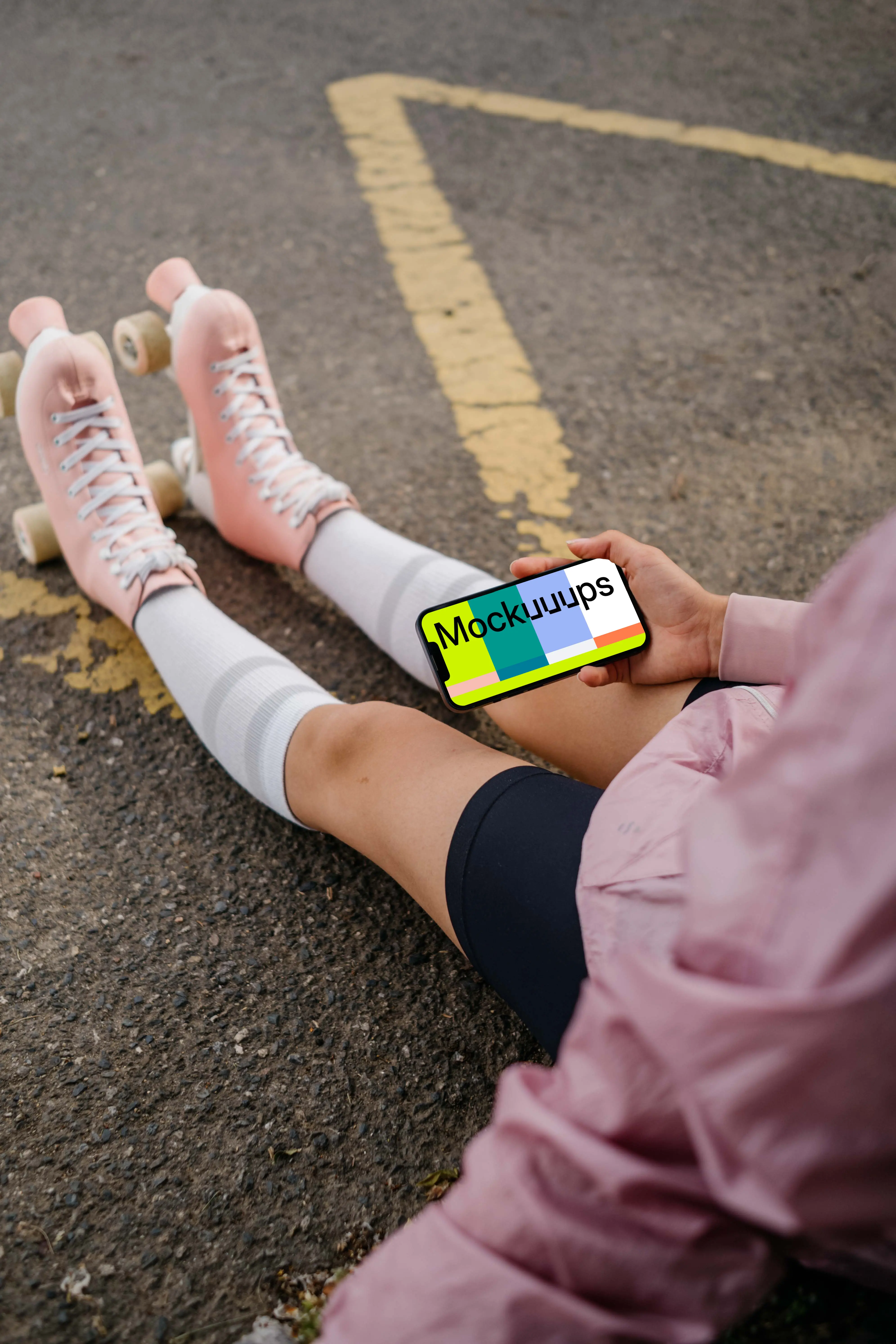 Young woman holding a smartphone mockup