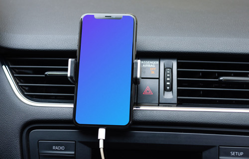 Up-close iPhone 11 mockup in car mount for navigation