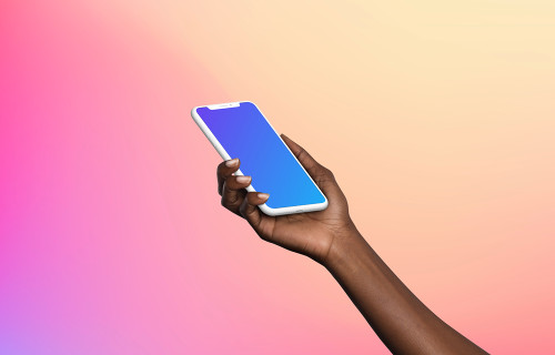 Woman holding Clay iPhone XS mockup (Perspective - Gradient 2)
