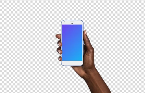 Woman holding Google Pixel Really Blue mockup (Black skin)