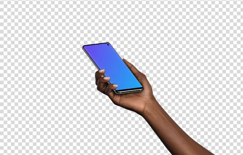 Woman holding Samsung Galaxy S10 mockup (Perspective - Transparent)