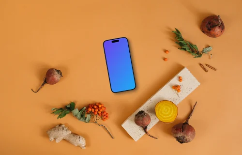 Autumn mockup scene with a smartphone