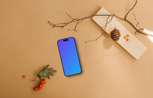 Scène d'automne avec smartphone mockup et lumière