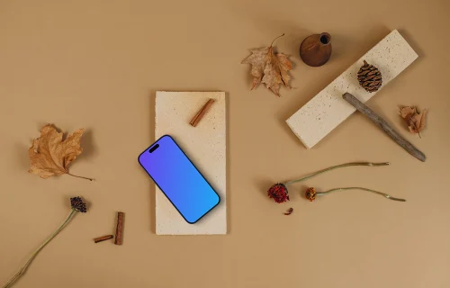 Scène d'automne avec smartphone mockup sur la brique