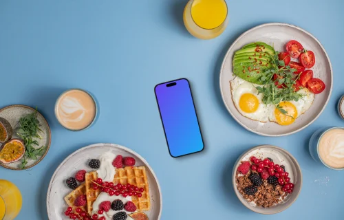 Petits déjeuners autour du Smartphone mockup
