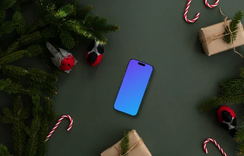 Christmas design mockup with a phone