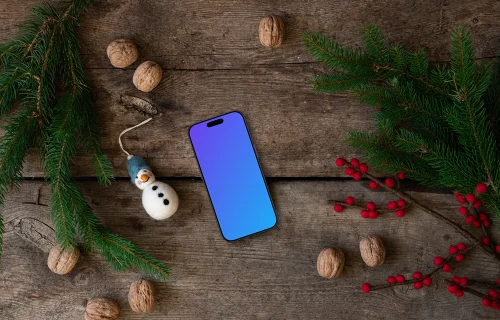 Navidad mockup con un dispositivo telefónico