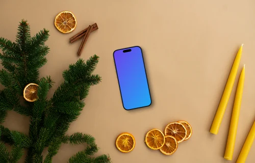 Christmas phone mockup on beige background