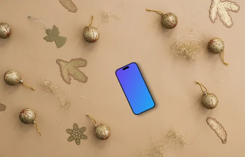 Christmas smartphone mockup on beige background