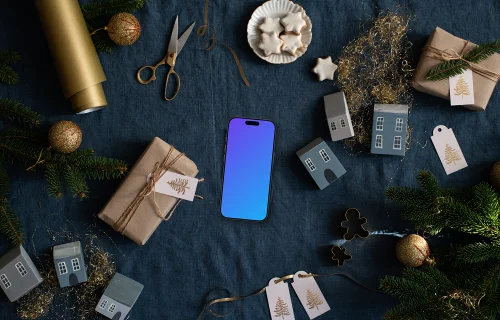 Christmas table with a smartphone mockup