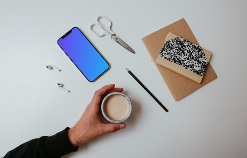 Cup of coffee with iPhone Mockup