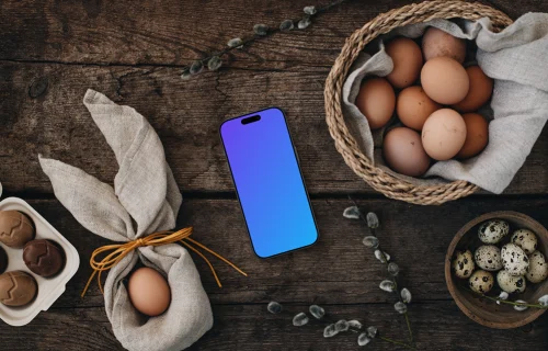 Easter smartphone mockup with eggs