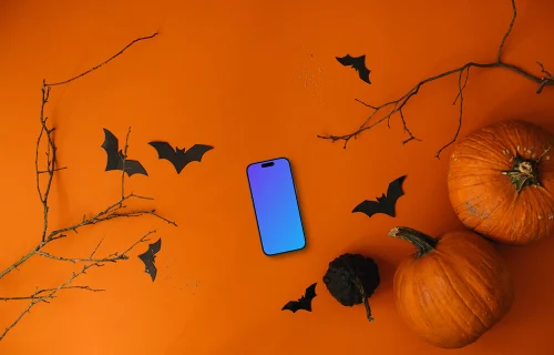 Fundo de Halloween mockup com um telefone