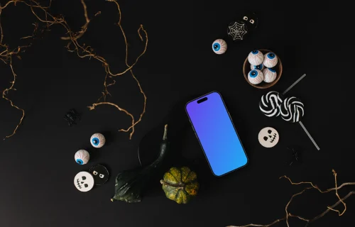 Modèle d'Halloween avec un smartphone mockup