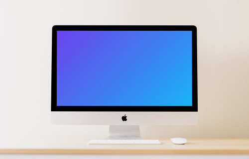 iMac mockup on a table with mouse