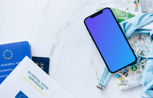 iPhone 12 Pro mockup placed on European travel documents