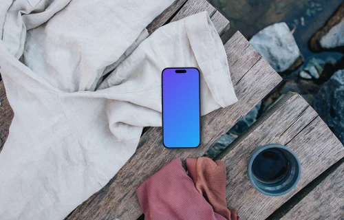 iPhone mockup and swimming in nature scene