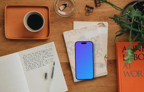 iPhone mockup in the aesthetic journaling setup