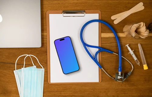 iPhone mockup on the doctor’s table