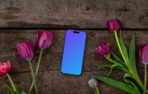 iPhone avec tulipes en couleur Viva Magenta