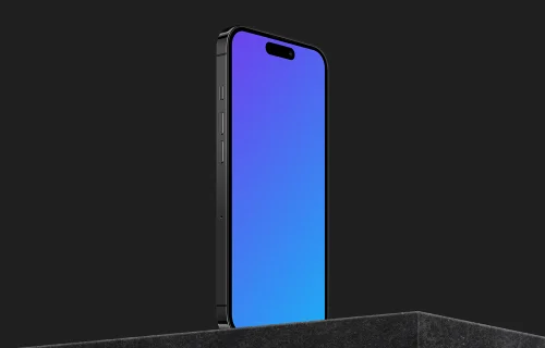Isometric smartphone mockup on marble block - Left View